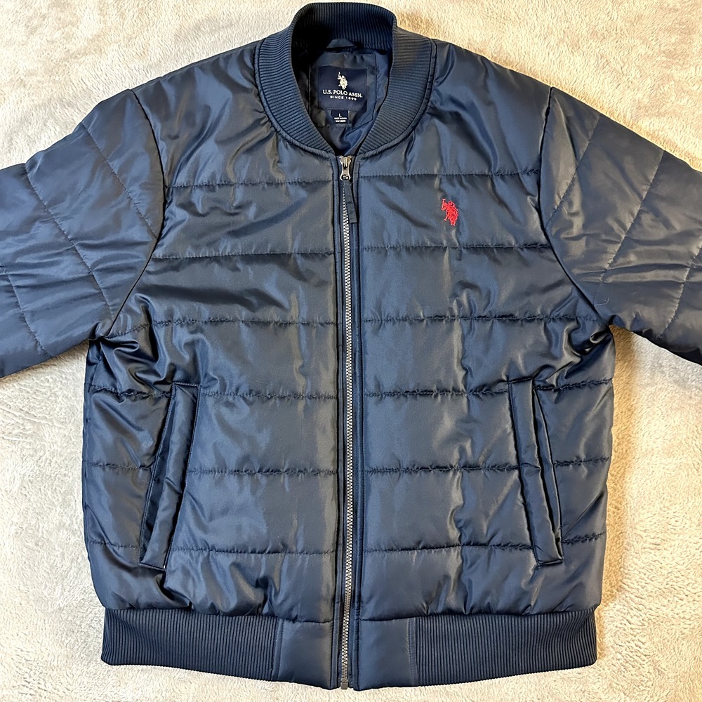 U.S. Polo Assn. Quilted Bomber Jacket Navy‎ Blue Men's 100% Polyester Size L